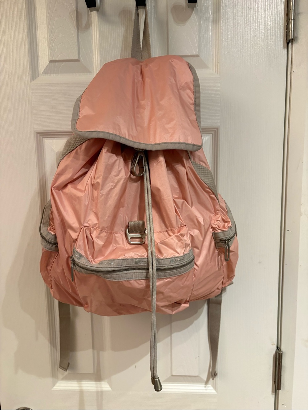 Lesportsac Peach Pink Drawstring Tote with Gray Trim